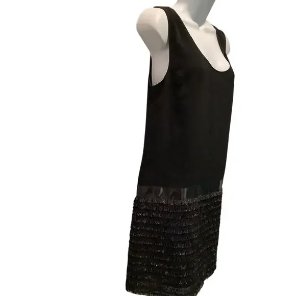 ERIN by ERIN FETHERSTON BLACK TANK STYLE DRESS WITH SHORT THREAD FRINGE 4 NEW - Picture 3 of 8